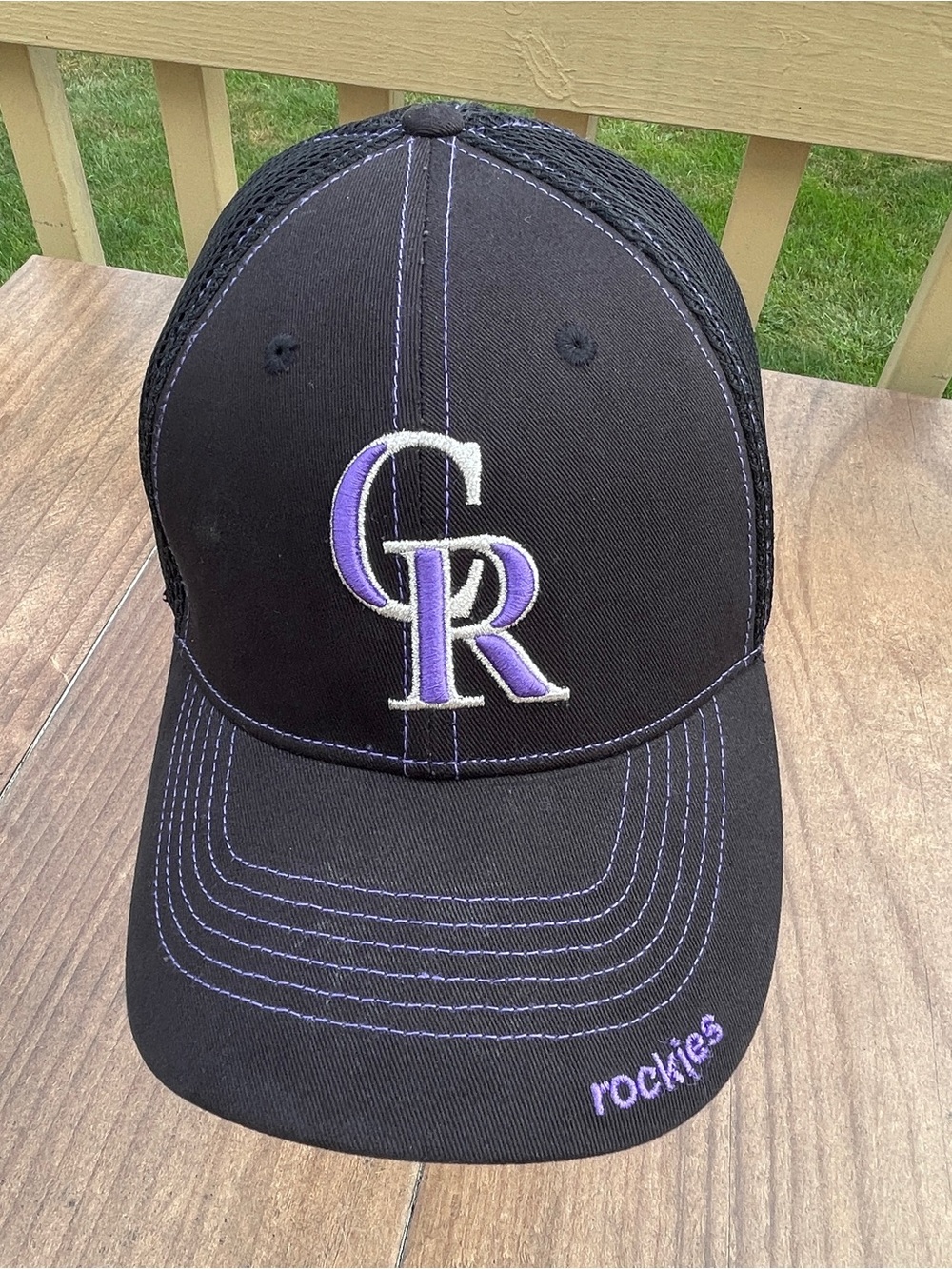 Colorado Rockies Black & Purple Flex Fit Hat - CR Logo